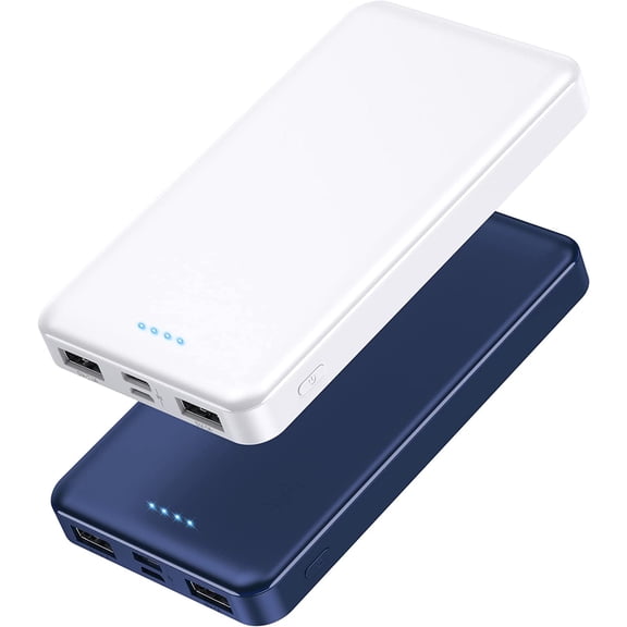 [2 Pack] Portable Charger Power Bank 10000mAh,Ultra Slim Compact External Battery Pack with USB C Input & Output Backup Charger Compatible with iPhone 16/15/14/13, Galaxy S24,Android etc-Blue+White