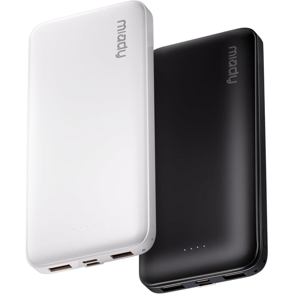 2-Pack Portable Charger, Slim 10000mAh Power Bank Travel Battery Pack 3 Outputs 2 Inputs Compatible with iPhone 17/16/15/14/13 Galaxy S24/22 iPad Android etc (Black+White)