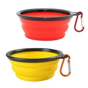 2 Pack Portable Dog Bowl, Unbranded Foldable Pet Food & Water Collapsible Dish for Travel, Hiking, Camping (Yellow+Red)