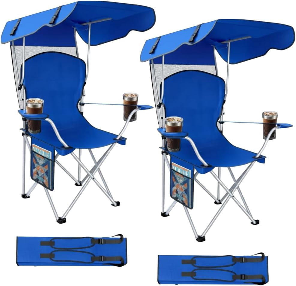 2 Pack Portable Folding Camping Chairs With Canopy Shade Beach Chair 2-pack-portable-folding-camping-chairs-with-canopy-shade-beach-chair
