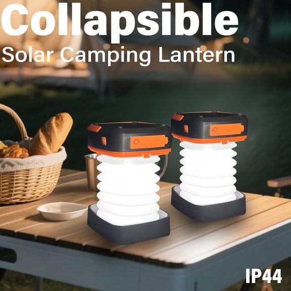 2-Pack Portable Folding Solar Camping Lantern, Mini USB Rechargeable, IPX4 Waterproof for Indoor  Outdoor Camping, Fishing, Emergency Power Outages, Hurricane, Storm