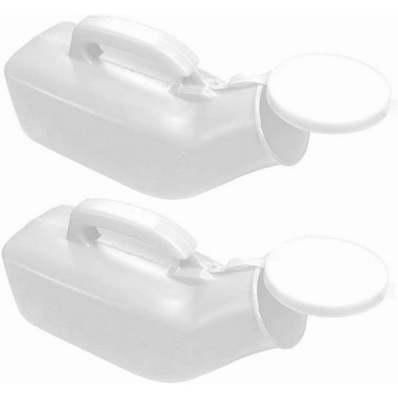 2 Pack Portable Male Urinal Pee Bottles with Lid 1200mL Men's Potty Urinals for Hospital Home Camping Car Travel (White)