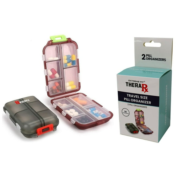 2 Pack Portable Pill Case Weekly Travel Pill Organizer Pocket Size Pill Box Dispenser For Purse Vitamins Fish Oil Compartments Container Medicine Box