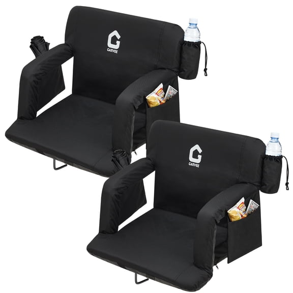 2 Pack Portable Reclining Stadium 24.5in Wide Seat Chair with Padded Backrest & Adjustable Armrests for Bleachers, Games, and Outdoor Events
