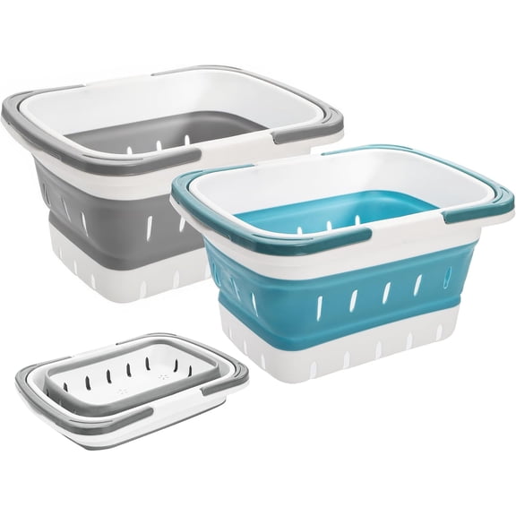 2-Pack Portable Shower Caddy Tote, Collapsible Plastic Storage Basket with Handle, Organizer Bin for Bathroom, Kitchen, College Dorm, Gym, Pantry, Garage