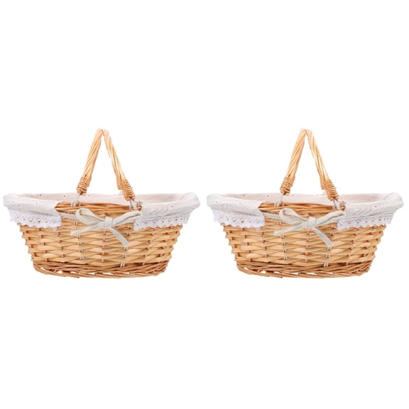 SKISUNO Woven Storage Basket Light Brown Home Decor Handheld Multi-Use 2Pcs