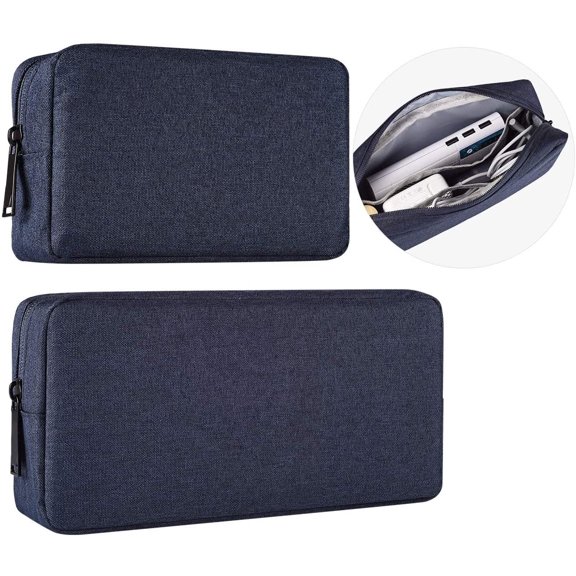 2-Pack Portable Storage Pouch Bag, Universal Electronics Accessories Case Cable Organizer Compatible with Hard Drive, Laptop Mouse, Power Bank, Adapter, Cellphone, Cosmetics (Small+Big-Navy Blue)