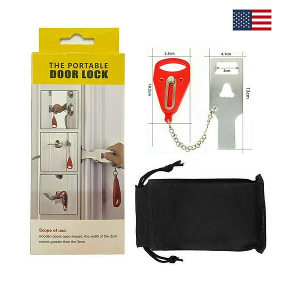2 Pack Portable Travel Security Safety Door Lock for Hotel Room, Unbranded Intrusion Prevention Buckle (With Pouch)