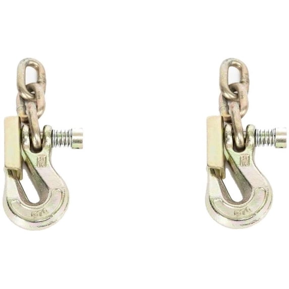 2 Pack - Portable Winch Co. PCA-1282X2 - 5/16" Grab Hooks With Latch and Chain Links