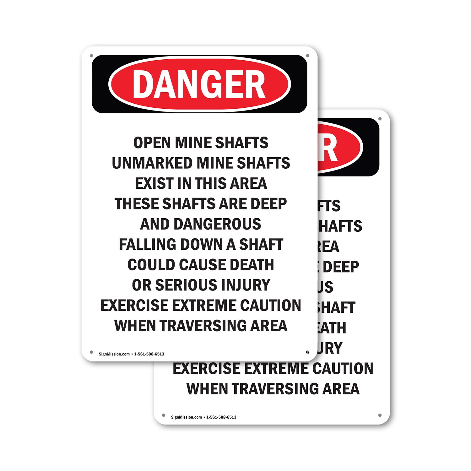 (2 Pack) Portrait Open Mine Shafts Unmarked OSHA Danger Sign 12 Inch X ...
