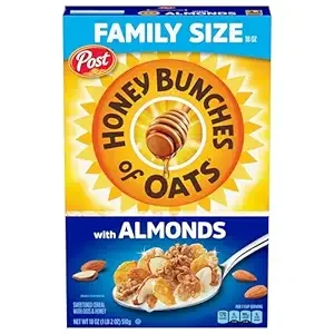 2 Pack Post Honey Bunches of Oats with Almonds Breakfast Cereal, Honey Cereal with Granola Clusters and Sliced Almonds, Family Size Cereal, 18 OZ Box