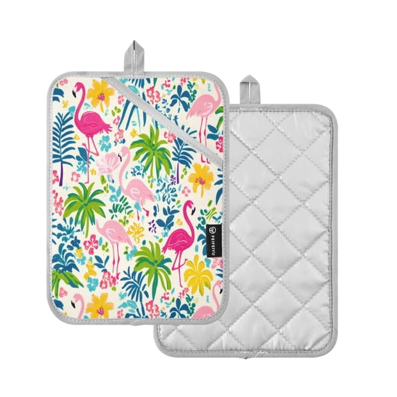 2-Pack Pot Holders Heat Resistant Kitchen Oven Mitts 7x9.8in for Oven, Microwave & BBQ Colorful Flamingo Pattern