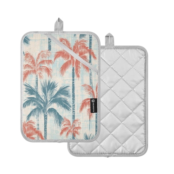 2-Pack Pot Holders Heat Resistant Kitchen Oven Mitts 7x9.8in for Oven, Microwave & BBQ Coral Palm Trees