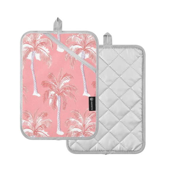 2-Pack Pot Holders Heat Resistant Kitchen Oven Mitts 7x9.8in for Oven, Microwave & BBQ Coral Pink Palm Tree