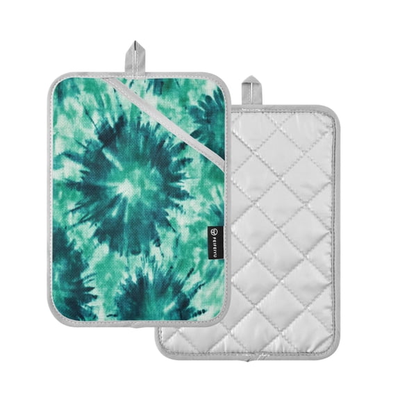 2-Pack Pot Holders Heat Resistant Kitchen Oven Mitts 7x9.8in for Oven, Microwave & BBQ Dark Teal Tie-dye Pattern