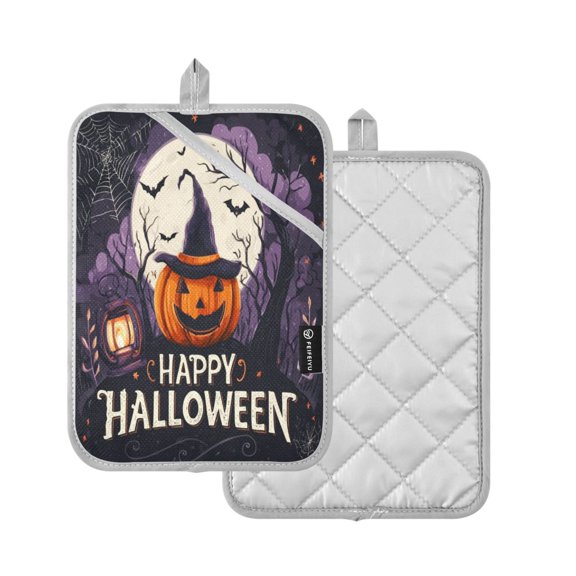 2-Pack Pot Holders Heat Resistant Kitchen Oven Mitts 7x9.8in for Oven, Microwave & BBQ Halloween-themed Pumpkin