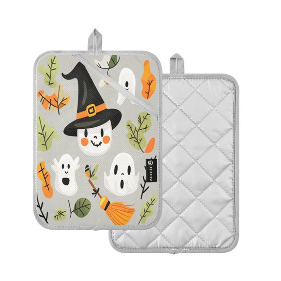 2-Pack Pot Holders Heat Resistant Kitchen Oven Mitts 7x9.8in for Oven, Microwave & BBQ Halloween-themed Vector Elements