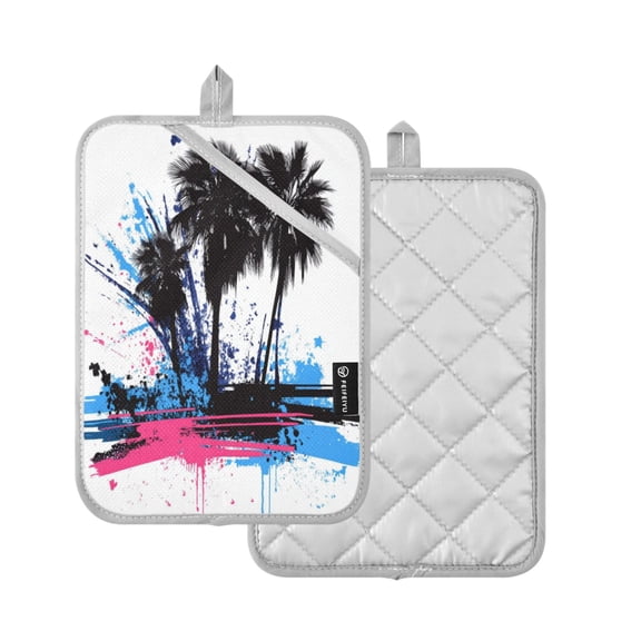 2-Pack Pot Holders Heat Resistant Kitchen Oven Mitts 7x9.8in for Oven, Microwave & BBQ Palm Trees Graffiti