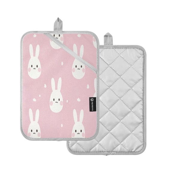 2-Pack Pot Holders Heat Resistant Kitchen Oven Mitts 7x9.8in for Oven, Microwave & BBQ Pink Cute Bunnies