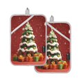 thumbnail image 1 of 2 Pack Pot Holders for Kitchen Heat Resistant Hot Pads Sets for Cooking Baking 3d Christmas Tree, 1 of 7