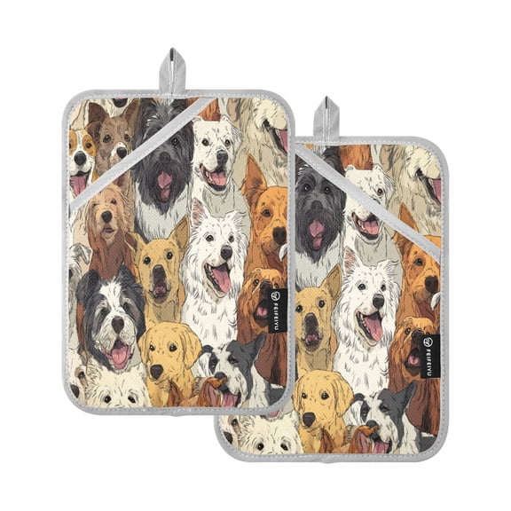2 Pack Pot Holders for Kitchen Heat Resistant Hot Pads Sets for Cooking Baking A Large Group Of Dogs