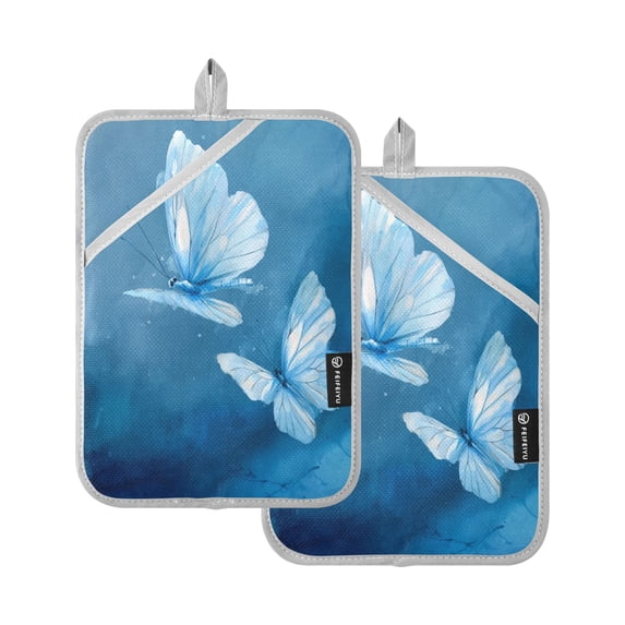 2 Pack Pot Holders for Kitchen Heat Resistant Hot Pads Sets for Cooking Baking Abstract Blue and White Butterfly