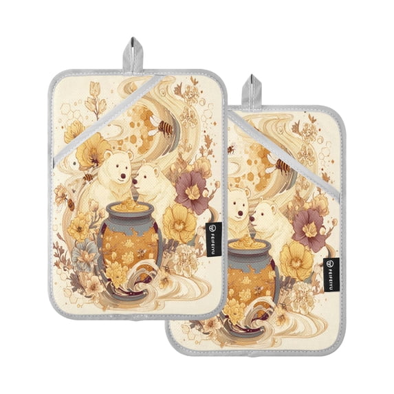 2 Pack Pot Holders for Kitchen Heat Resistant Hot Pads Sets for Cooking Baking Bears Are Eating Honey