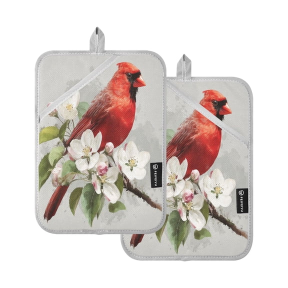 2 Pack Pot Holders for Kitchen Heat Resistant Hot Pads Sets for Cooking Baking Beautiful Red Bird