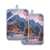2 Pack Pot Holders for Kitchen Heat Resistant Hot Pads Sets for Cooking Baking Beautiful Wooden Chalet