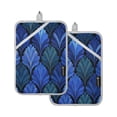thumbnail image 1 of 2 Pack Pot Holders for Kitchen Heat Resistant Hot Pads Sets for Cooking Baking Blue Batik Leaves Pattern, 1 of 7
