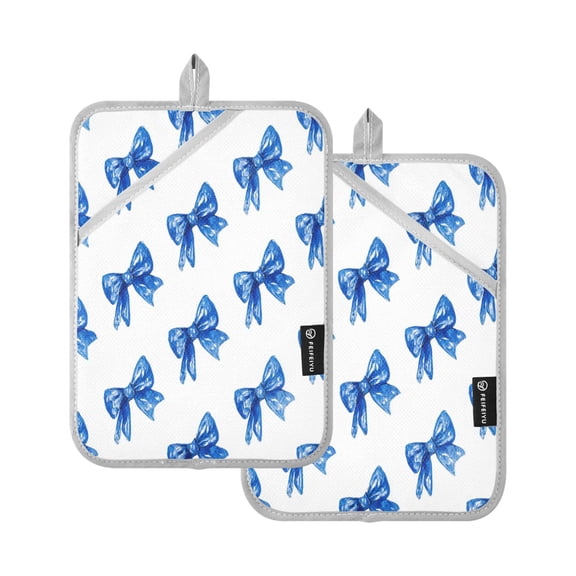 2 Pack Pot Holders for Kitchen Heat Resistant Hot Pads Sets for Cooking Baking Blue Bows Pattern