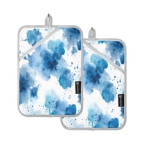 2 Pack Pot Holders for Kitchen Heat Resistant Hot Pads Sets for Cooking Baking Blue Ink Pattern