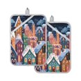 thumbnail image 1 of 2 Pack Pot Holders for Kitchen Heat Resistant Hot Pads Sets for Cooking Baking Cartoon Colorful House, 1 of 7