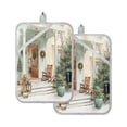 thumbnail image 1 of 2 Pack Pot Holders for Kitchen Heat Resistant Hot Pads Sets for Cooking Baking Charming Christmas Doorway, 1 of 7