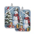 thumbnail image 1 of 2 Pack Pot Holders for Kitchen Heat Resistant Hot Pads Sets for Cooking Baking Christmas Scene with Snowman, 1 of 7