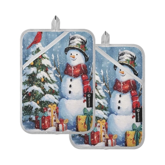 2 Pack Pot Holders for Kitchen Heat Resistant Hot Pads Sets for Cooking Baking Christmas Scene with Snowman