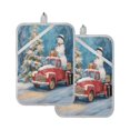 thumbnail image 1 of 2 Pack Pot Holders for Kitchen Heat Resistant Hot Pads Sets for Cooking Baking Christmas Snowman in A Red Truck, 1 of 7