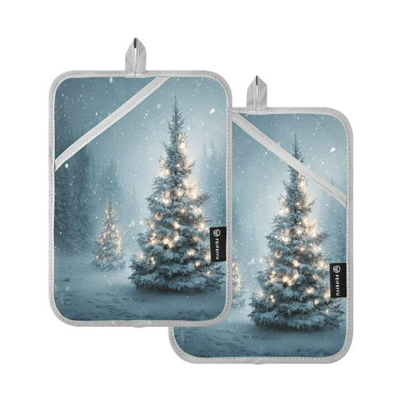 2 Pack Pot Holders for Kitchen Heat Resistant Hot Pads Sets for Cooking Baking Christmas Tree with Lights