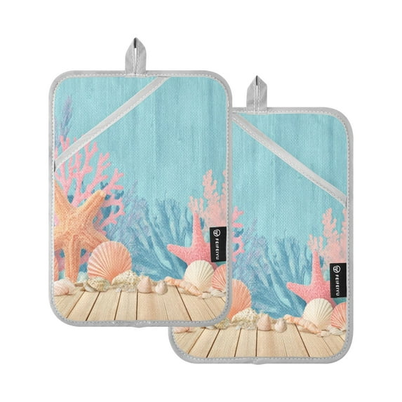 2 Pack Pot Holders for Kitchen Heat Resistant Hot Pads Sets for Cooking Baking Colorful Starfish and Seashells