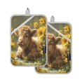 thumbnail image 1 of 2 Pack Pot Holders for Kitchen Heat Resistant Hot Pads Sets for Cooking Baking Cow Lying in Sunflowers, 1 of 7