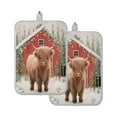 thumbnail image 1 of 2 Pack Pot Holders for Kitchen Heat Resistant Hot Pads Sets for Cooking Baking Cute Highland Cow Pattern, 1 of 7