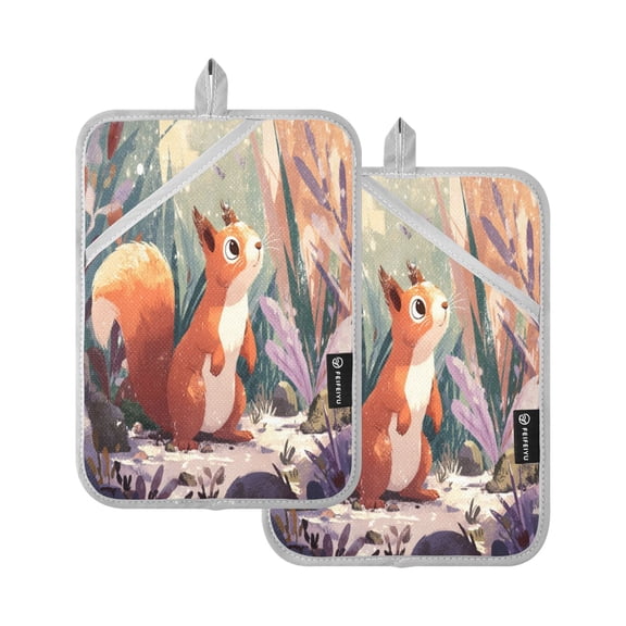 2 Pack Pot Holders for Kitchen Heat Resistant Hot Pads Sets for Cooking Baking Cute Little Squirrel