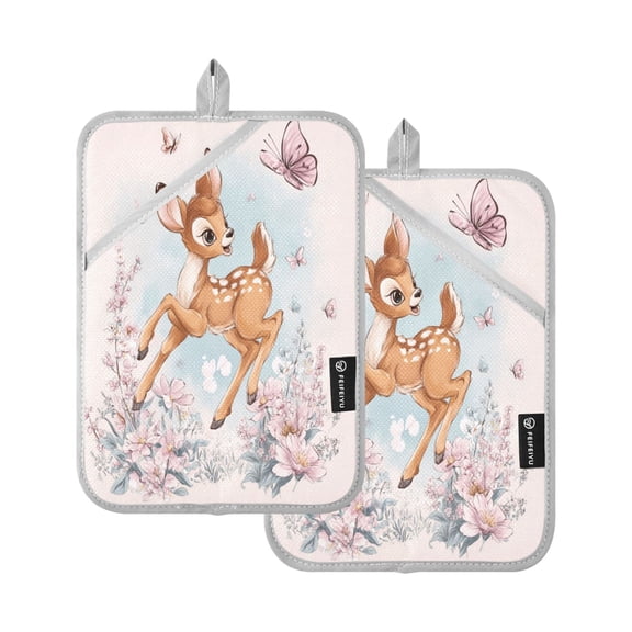 2 Pack Pot Holders for Kitchen Heat Resistant Hot Pads Sets for Cooking Baking Cute Llittle Deer