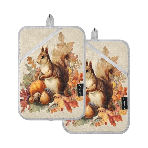 2 Pack Pot Holders for Kitchen Heat Resistant Hot Pads Sets for Cooking Baking Cute Squirrel with Acorns