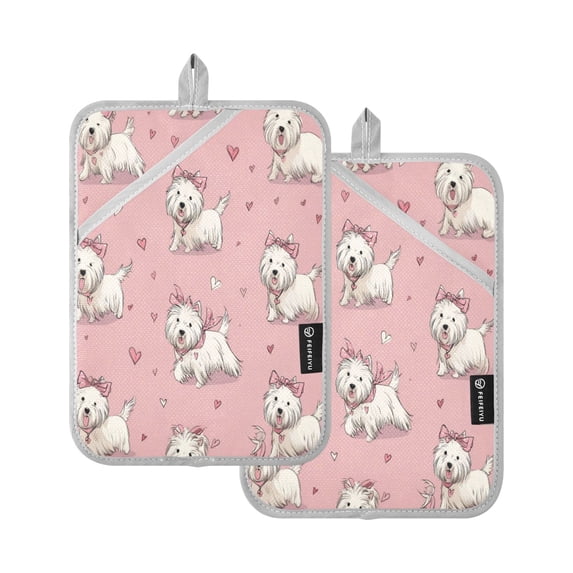 2 Pack Pot Holders for Kitchen Heat Resistant Hot Pads Sets for Cooking Baking Dogs Wearing Bows