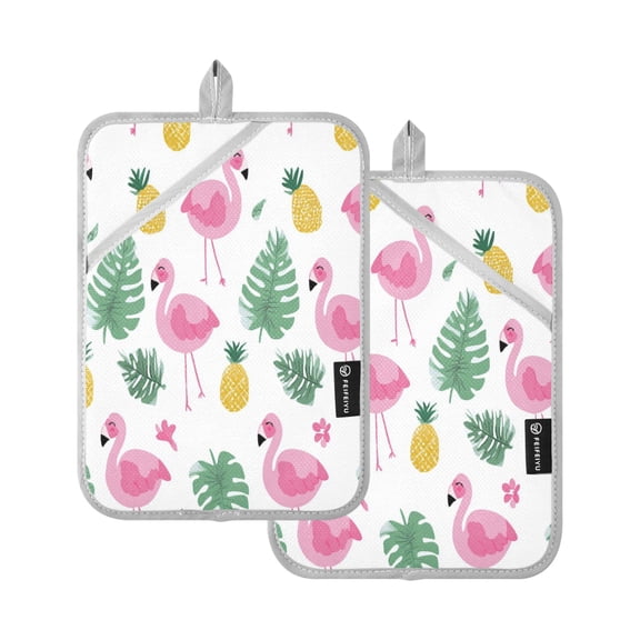 2 Pack Pot Holders for Kitchen Heat Resistant Hot Pads Sets for Cooking Baking Flamingo and Pineapple Pattern