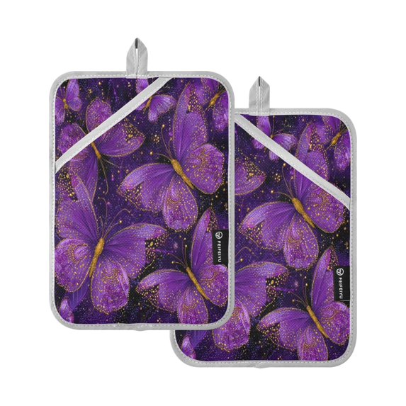2 Pack Pot Holders for Kitchen Heat Resistant Hot Pads Sets for Cooking Baking Glowing Purple Butterfly