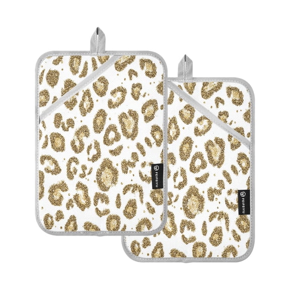 2 Pack Pot Holders for Kitchen Heat Resistant Hot Pads Sets for Cooking Baking Gold Leopard Print Pattern
