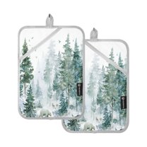 2 Pack Pot Holders for Kitchen Heat Resistant Hot Pads Sets for Cooking Baking Green Snowy Forest Scene
