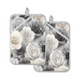 thumbnail image 1 of 2 Pack Pot Holders for Kitchen Heat Resistant Hot Pads Sets for Cooking Baking Ink Wash Style Roses, 1 of 7